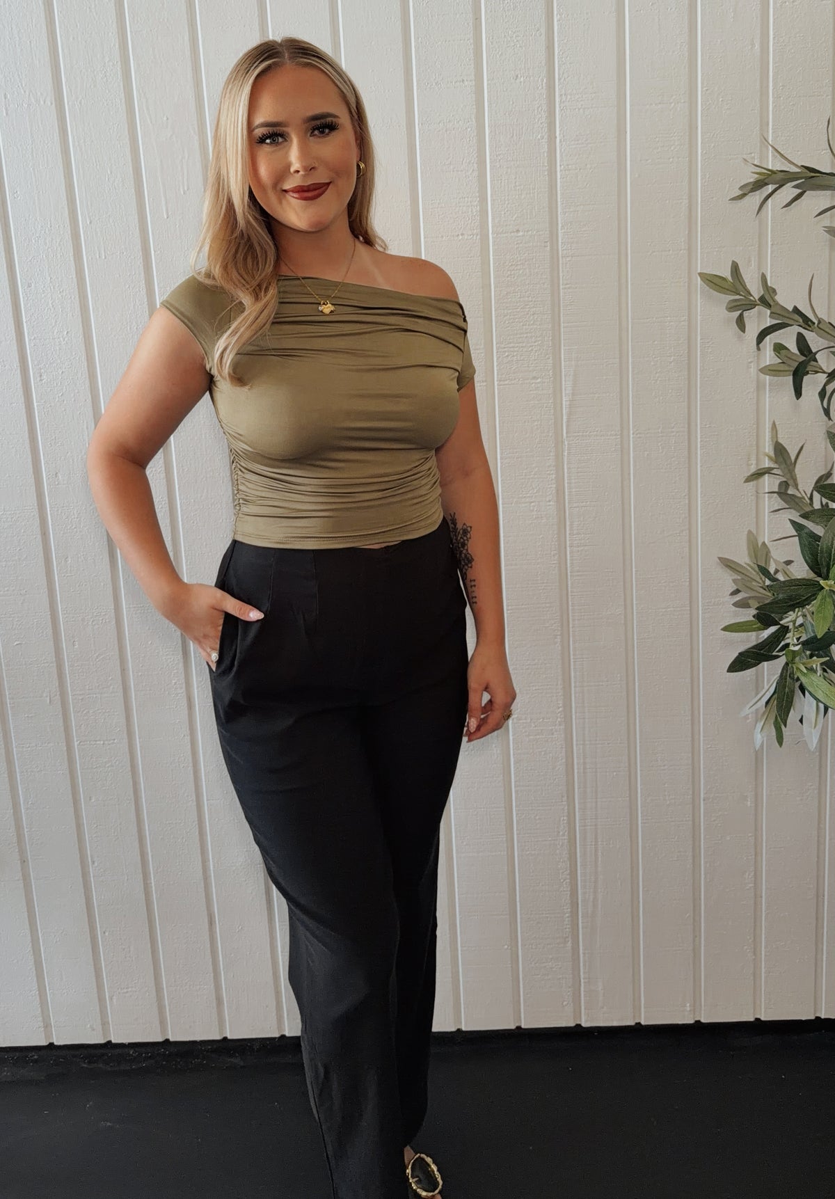 Olive Drape Top
