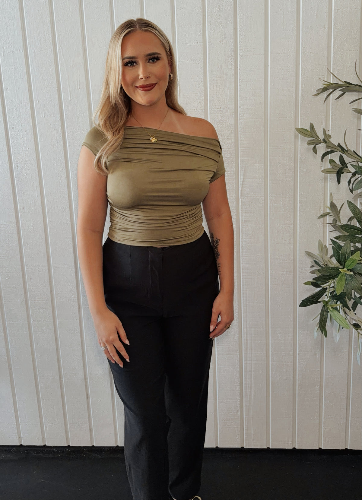 Olive Drape Top