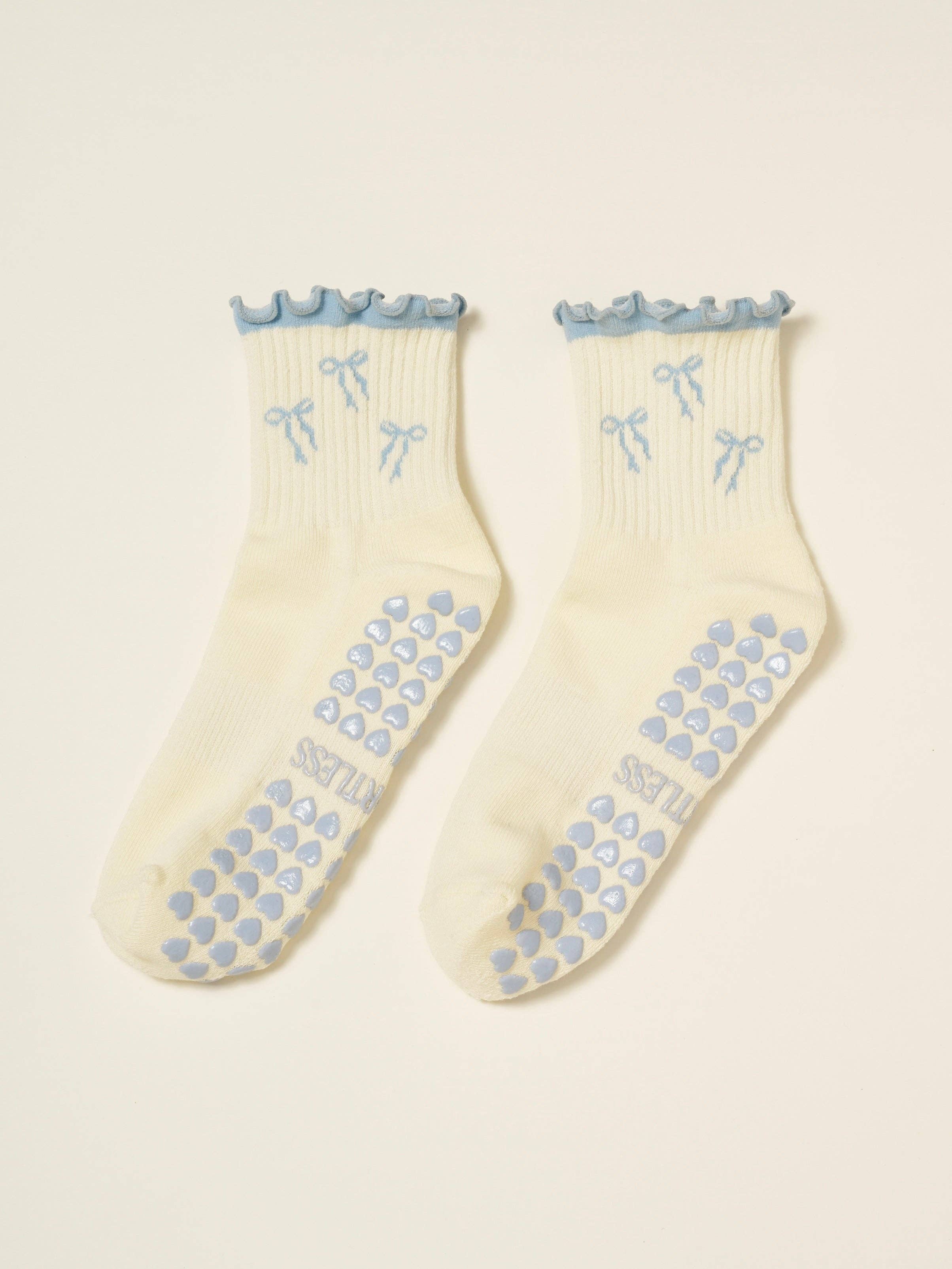 The Dusty Blue Bow Pilates Socks
