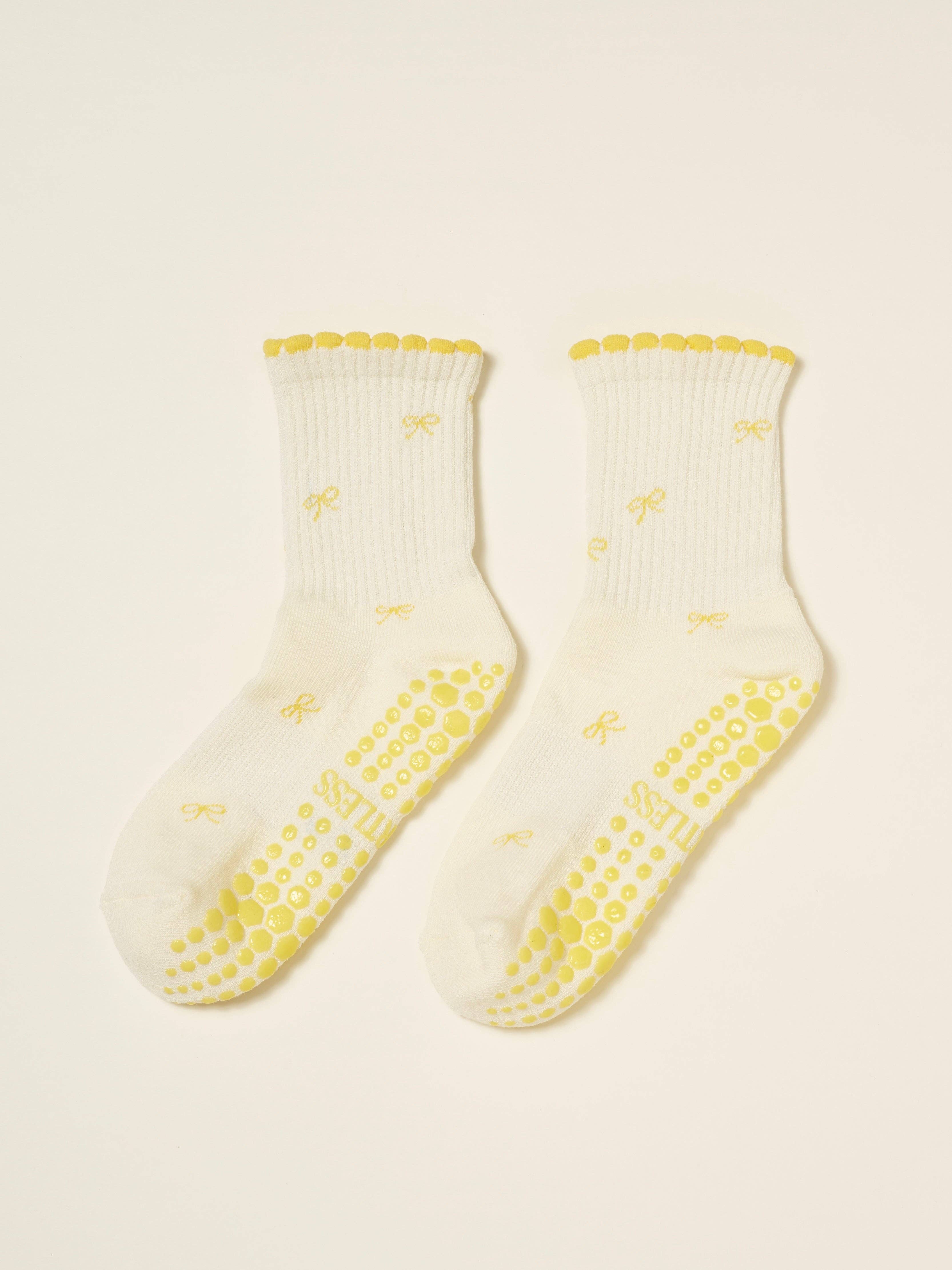 The Butter Yellow Bow Pilates Socks