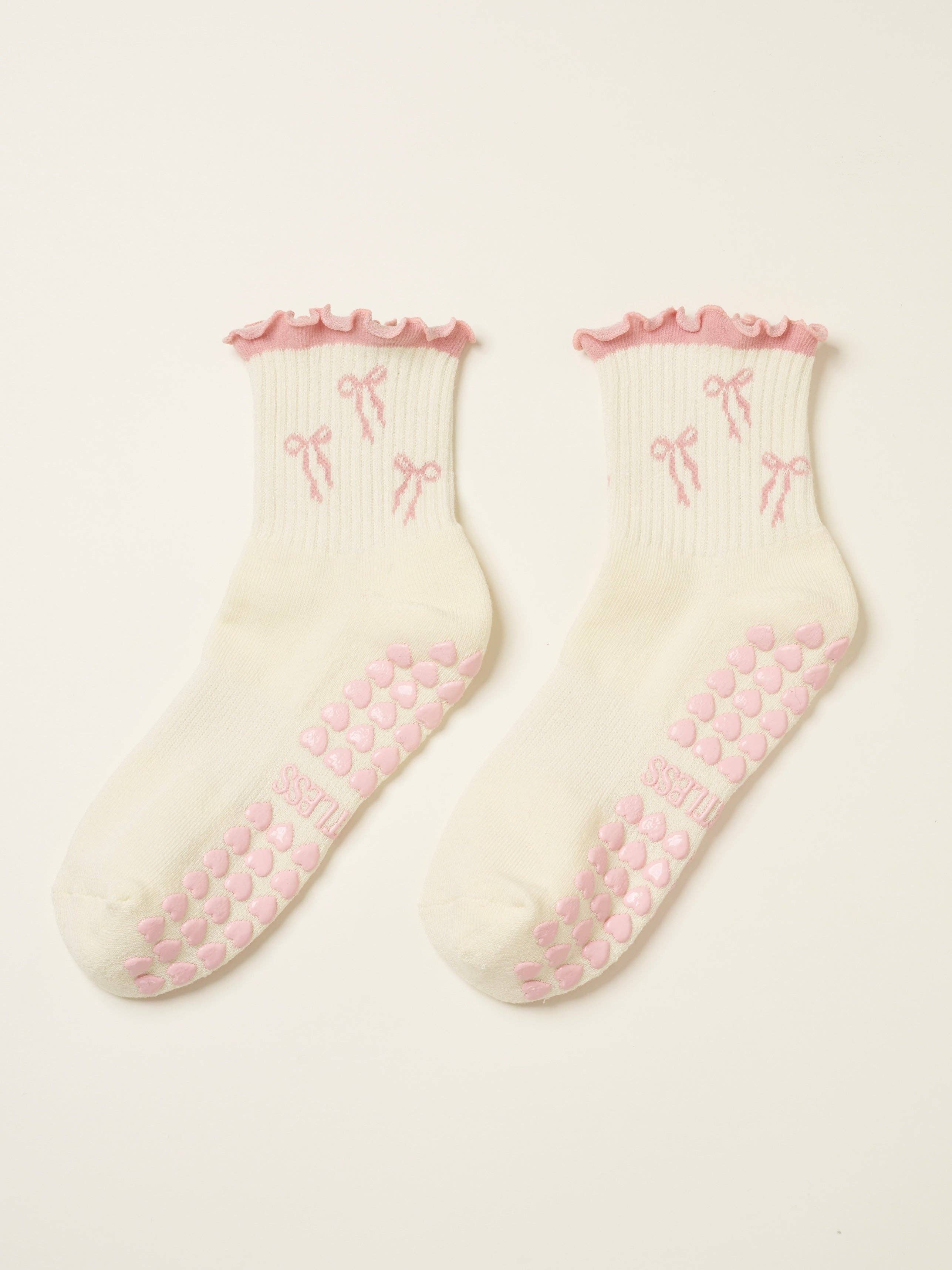 The Blush Pink Bow Pilates Socks