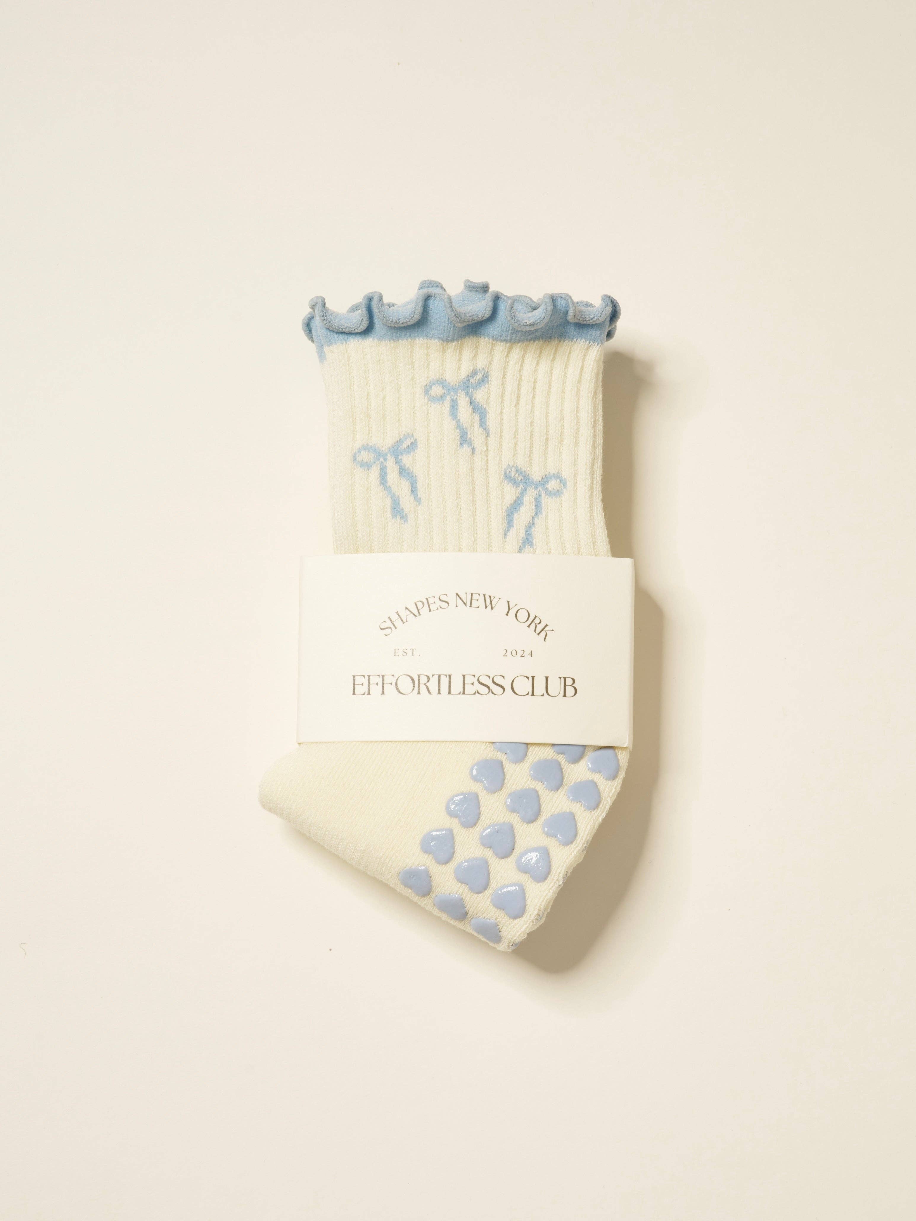 The Dusty Blue Bow Pilates Socks